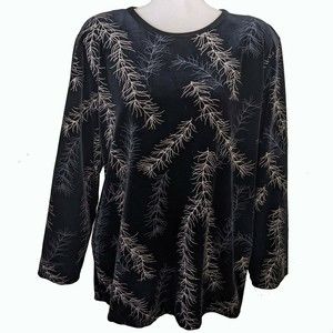Felicity Vintage Black Velvet Silver Glitter Women's Size XL Tunic Top